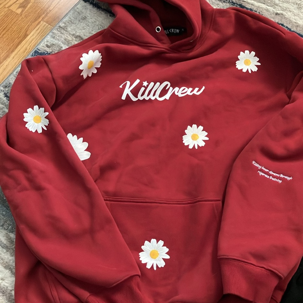 Kill Crew Red Hoodie with Daisy Print XL